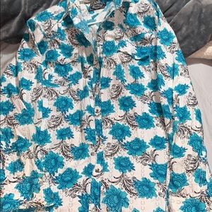 Blue floral button down with studded edges
